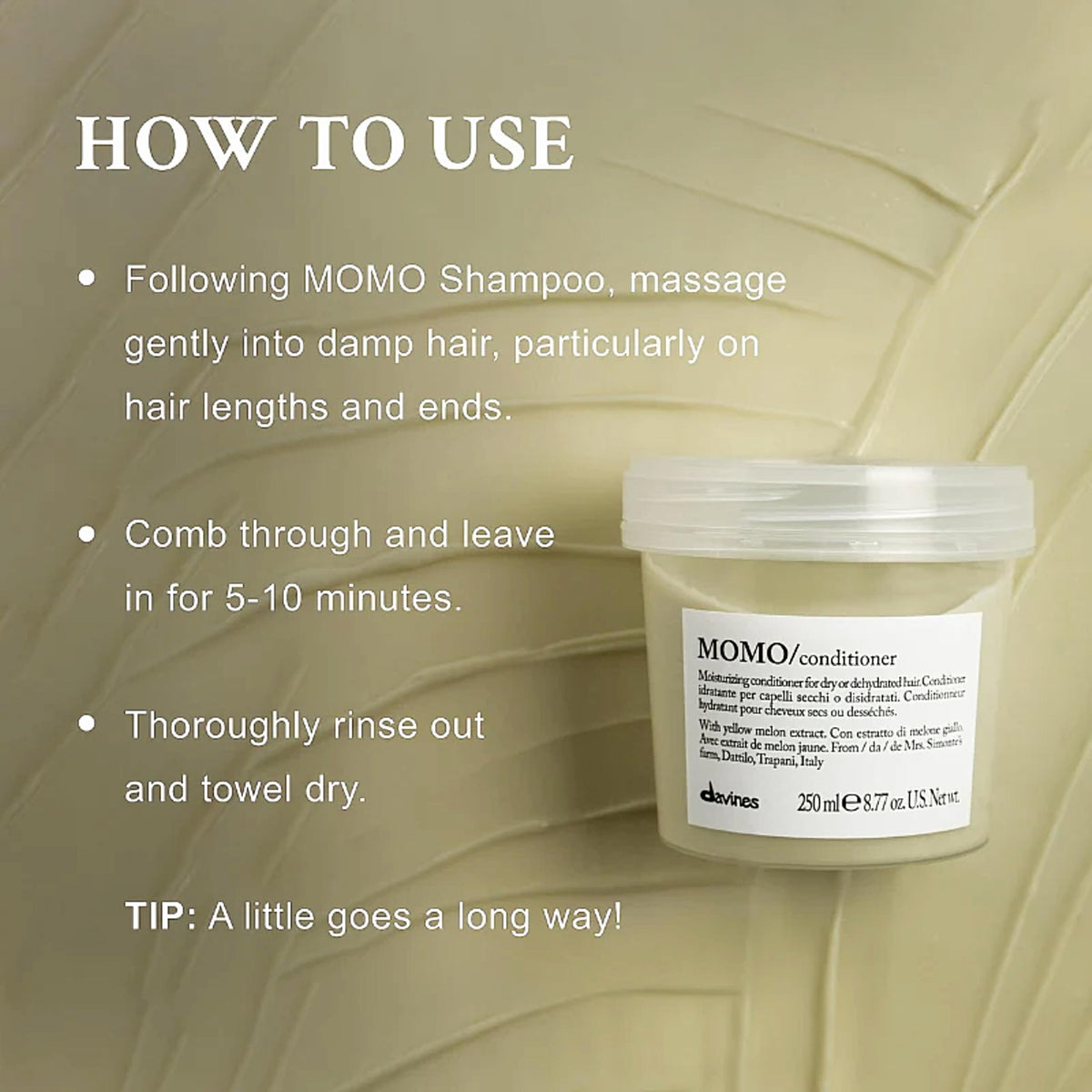 Davines MOMO creamy conditioner texture close-up showing smooth detangling slip