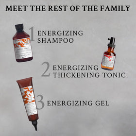 Davines energizing gel on bathroom shelf showing daily routine convenience