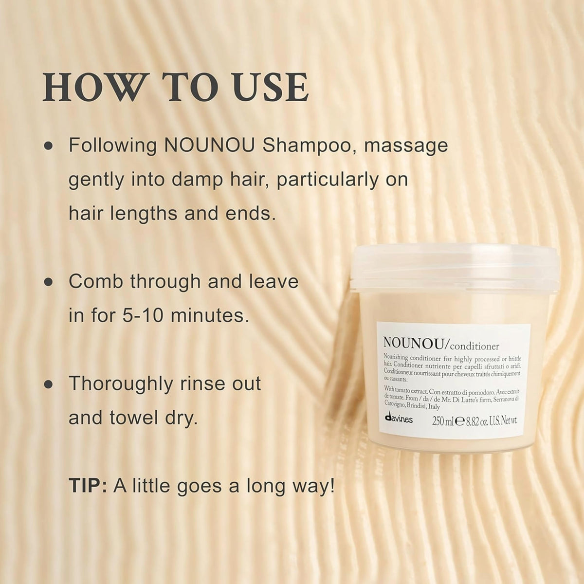 Davines NOUNOU application in hand demonstrates easy spreadability
