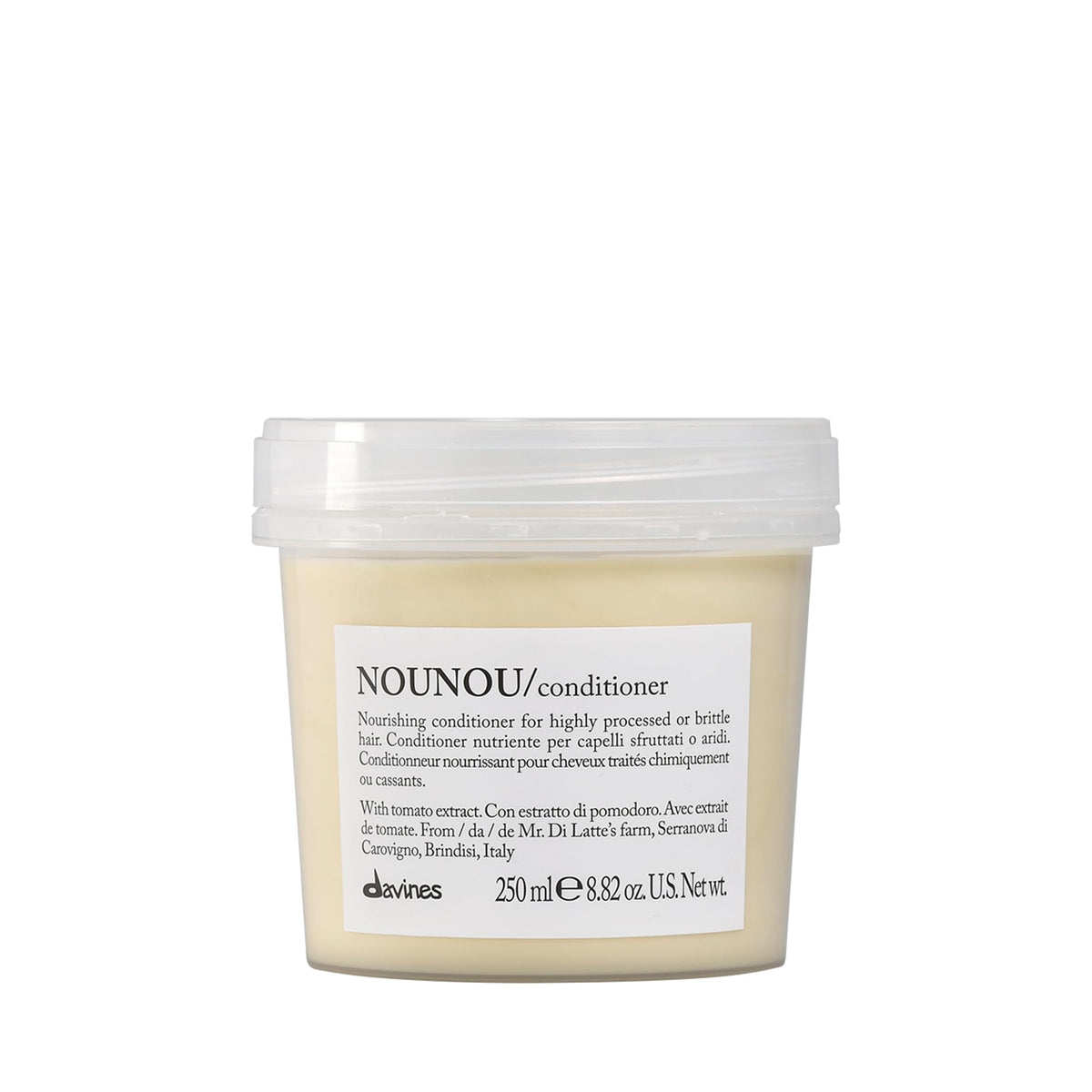 Davines NOUNOU front bottle shows packaging and restores moisture