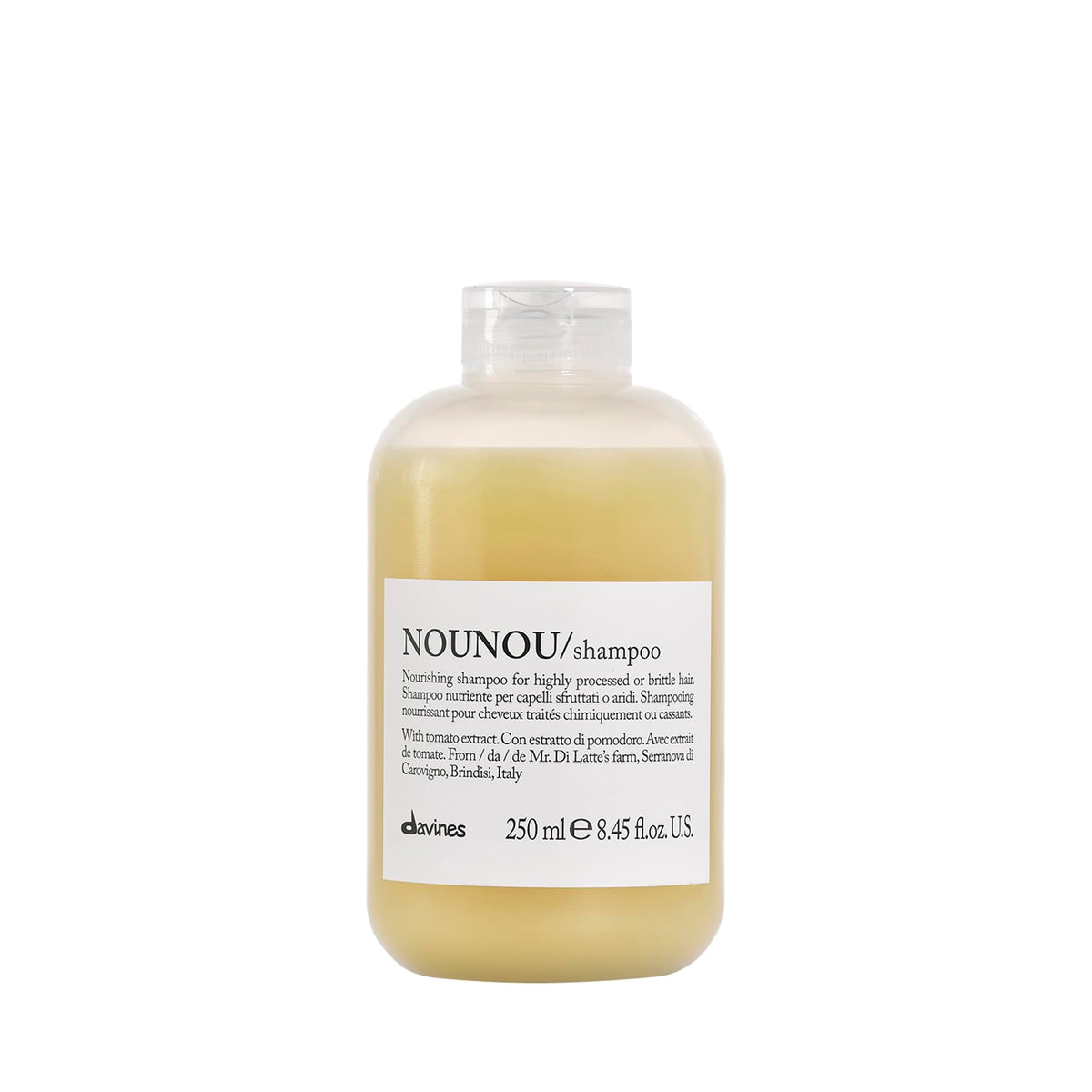 Davines bottle front view showing NOUNOU shampoo for hydration