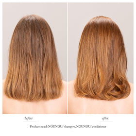 Davines NOUNOU label and pump close-up highlighting ingredient benefits