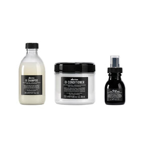 Davines OI gift set front packaging showing three products and benefit of complete routine