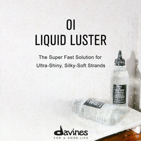 Davines OI Liquid Luster label close-up highlighting ingredients and Italian origin