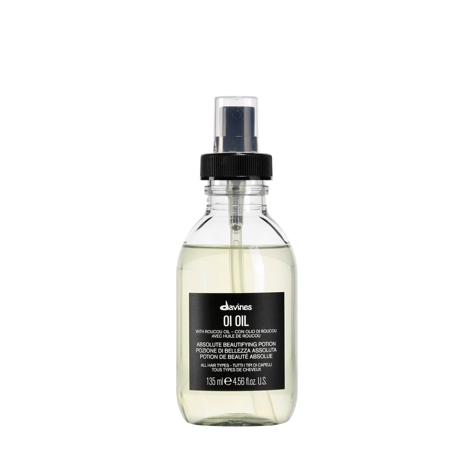 Davines OI Oil front packaging showing sleek bottle and label for easy identification