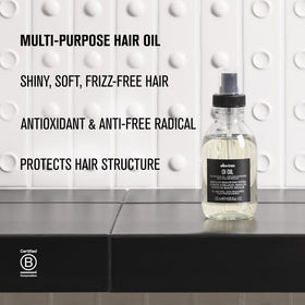 Davines OI Oil size comparison next to hand illustrating 4.56 fl oz scale