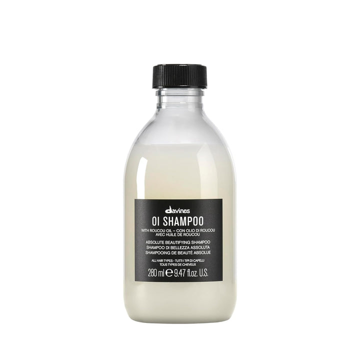 Davines OI Shampoo front bottle showing branding and packaging benefits