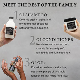 Person using Davines OI Shampoo in shower illustrating daily-use convenience benefit