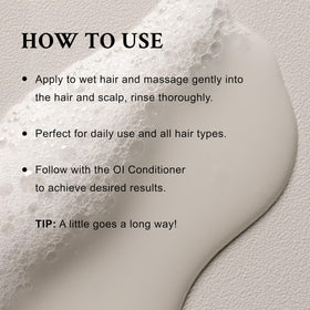 Davines OI Shampoo pouring into palm to show texture and easy application