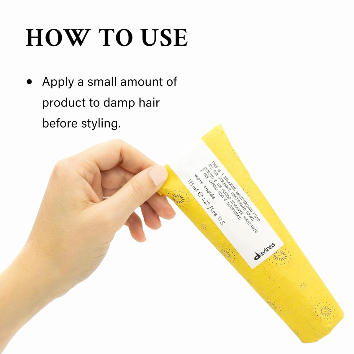Davines fluid being applied to hair for smoother styling benefit
