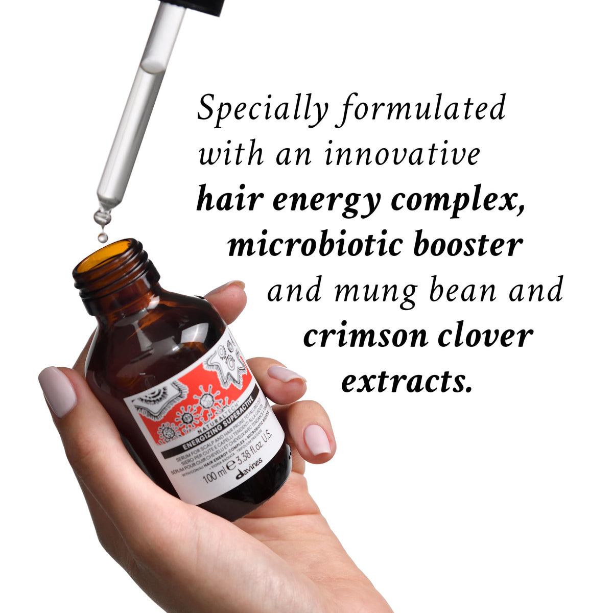 Davines serum texture close-up showing lightweight absorbent finish benefit