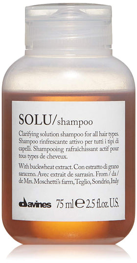 Davines SOLU front bottle showing travel-size convenience and clarity