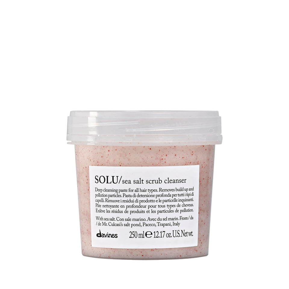Davines SOLU front packaging showing product and size benefits