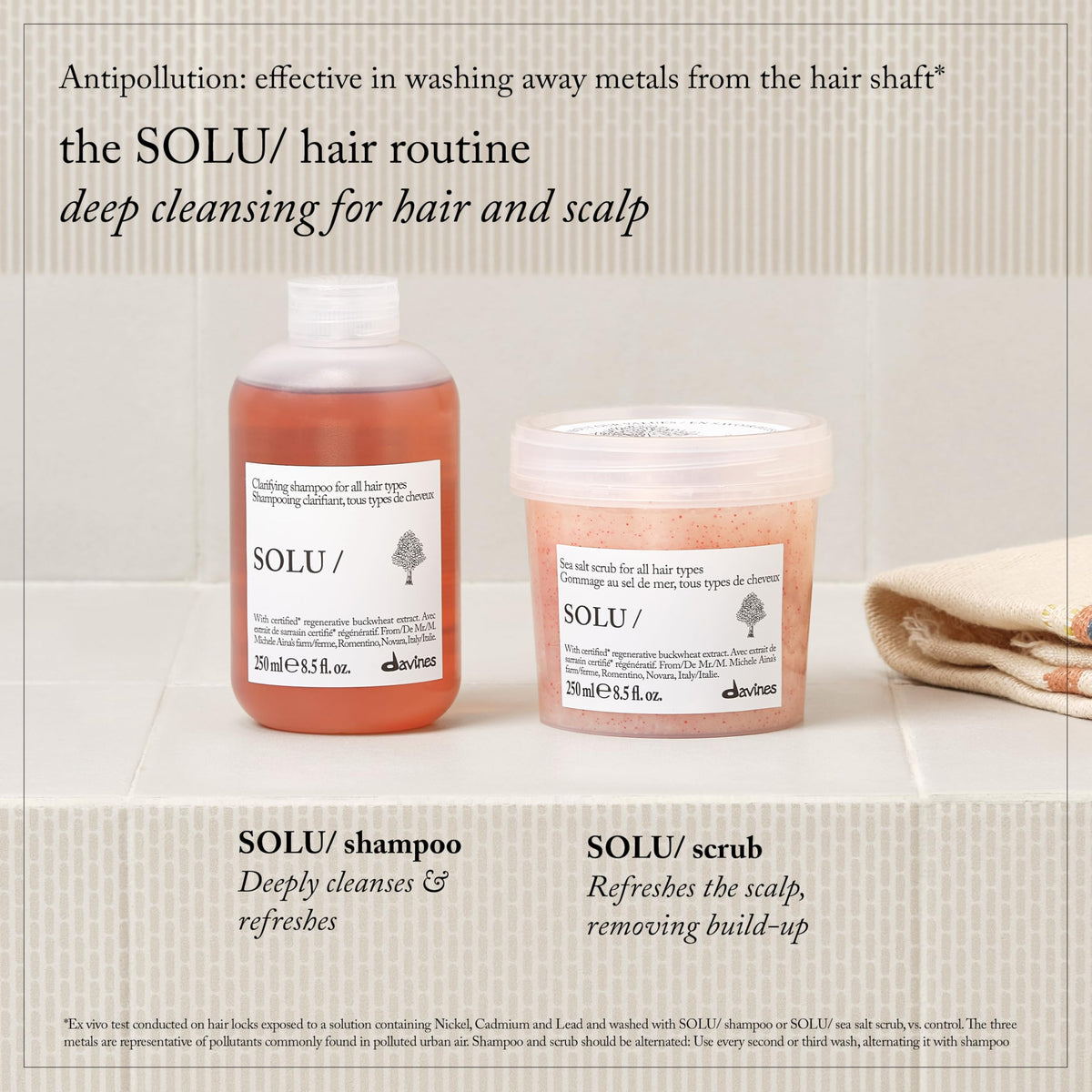 Davines SOLU size comparison 8.5 fl oz showing scale and travel-friendly volume