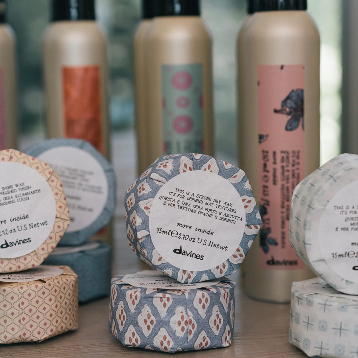 Davines close-up label highlighting Parma origin and quality benefit