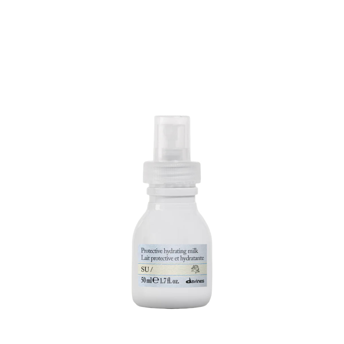 Davines SU/ Leave-In Hair Milk front packaging shows travel-friendly bottle and benefits