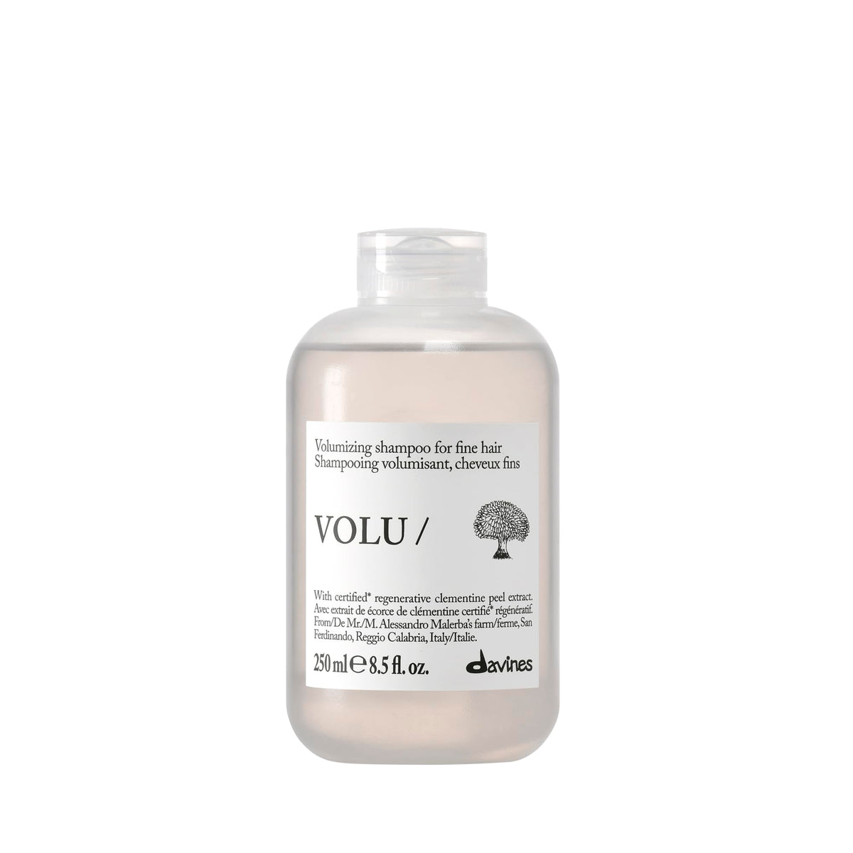 Davines VOLU/ front bottle showing product and volume benefit