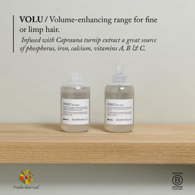 Davines VOLU label with ingredient highlights and Turnip Extract