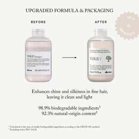 Davines VOLU/ pump dispensing shampoo for easy portioning benefit