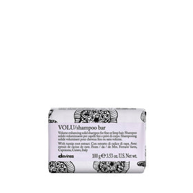 Davines VOLU shampoo bar front packaging showing recyclable paper and brand