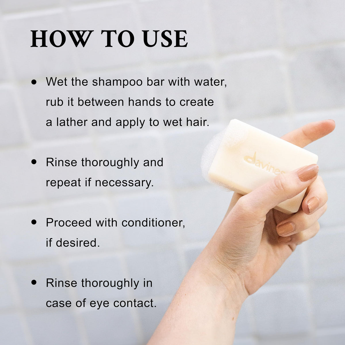 Davines VOLU shampoo bar creamy foam close-up showing rich lather and gentle cleanse