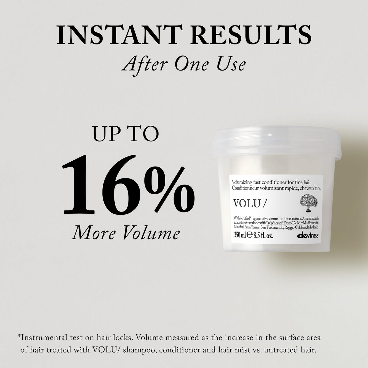 Davines VOLU/ creamy conditioner on palm, shows smooth texture and detangling benefit