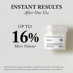 Davines VOLU/ creamy conditioner on palm, shows smooth texture and detangling benefit