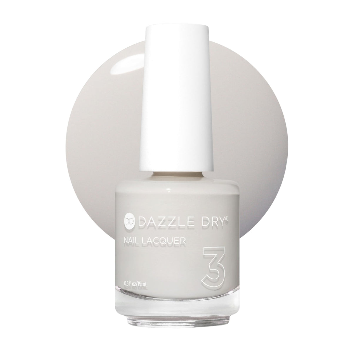 Dazzle Dry front packaging showing warm bone white polish and brand clarity