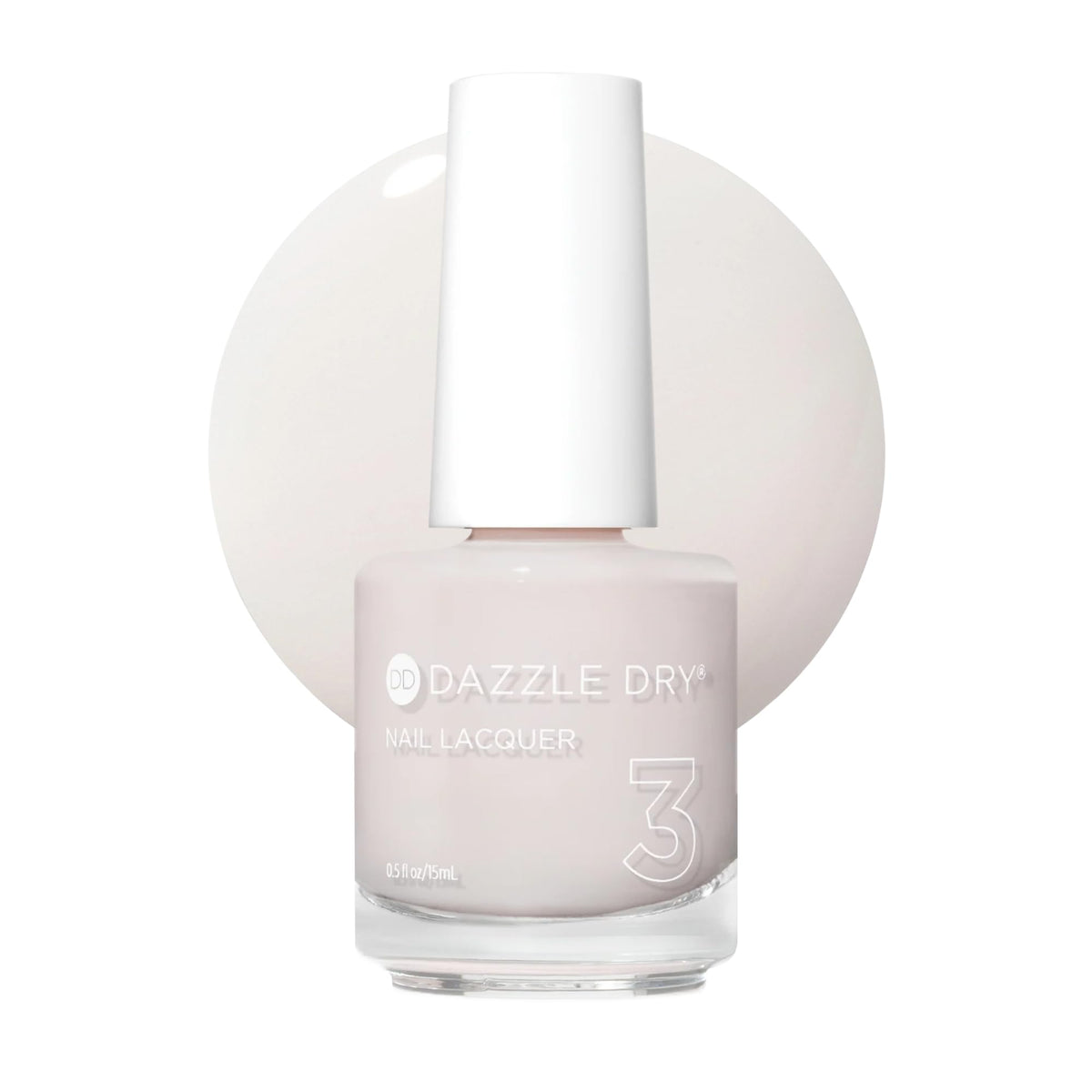 Dazzle Dry front bottle showing warm pale pink cream shade and label benefits