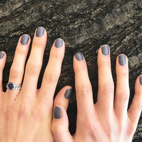 Before and after manicure using Dazzle Dry showing chip-resistant results
