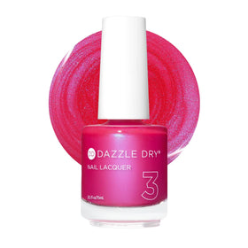 Dazzle Dry bottle front view showing bright pink shimmer and quick-dry benefit