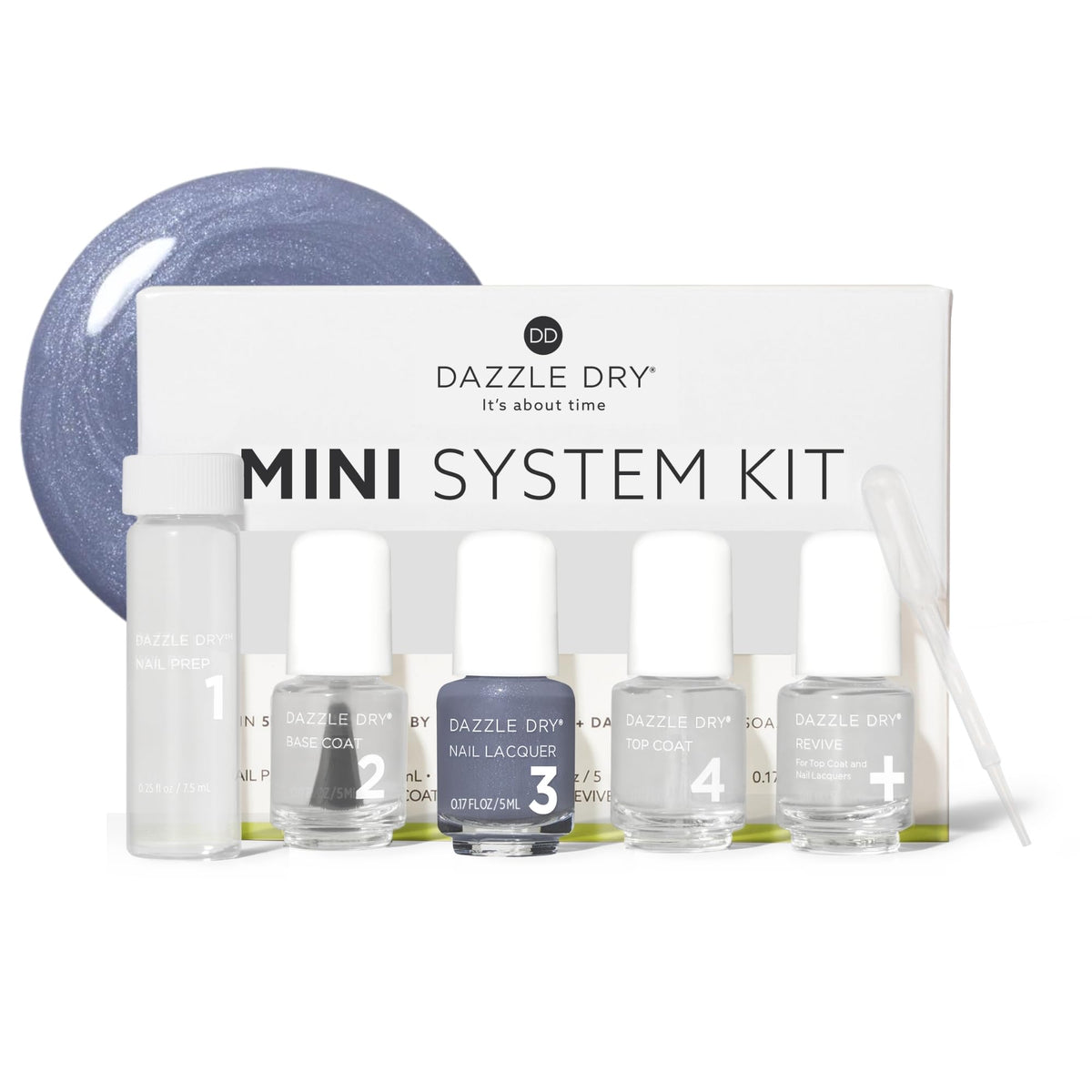 Dazzle Dry front packaging showing compact travel-friendly five-piece kit