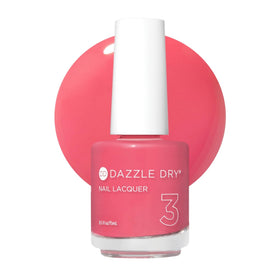 Dazzle Dry front packaging showing Carnival Coral bottle and shade benefits