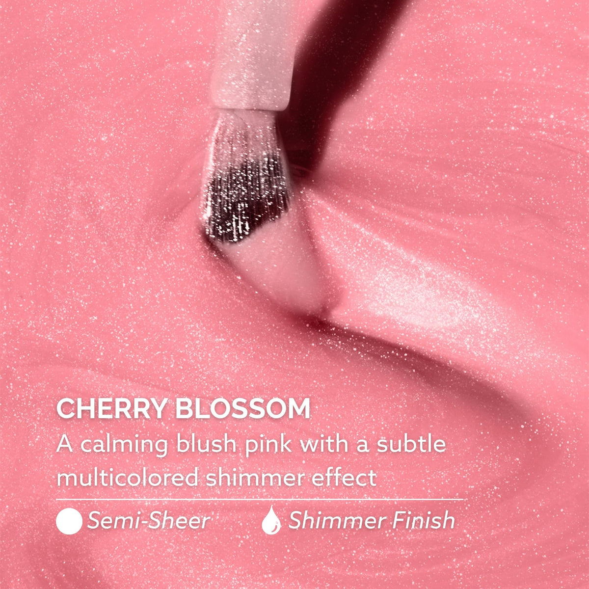 Dazzle Dry fingertip swatch of Cherry Blossom showing semi-sheer blush and subtle shimmer