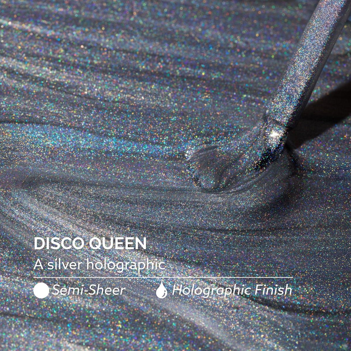 Dazzle Dry swatch on nail tip revealing holographic sparkle and buildable coverage