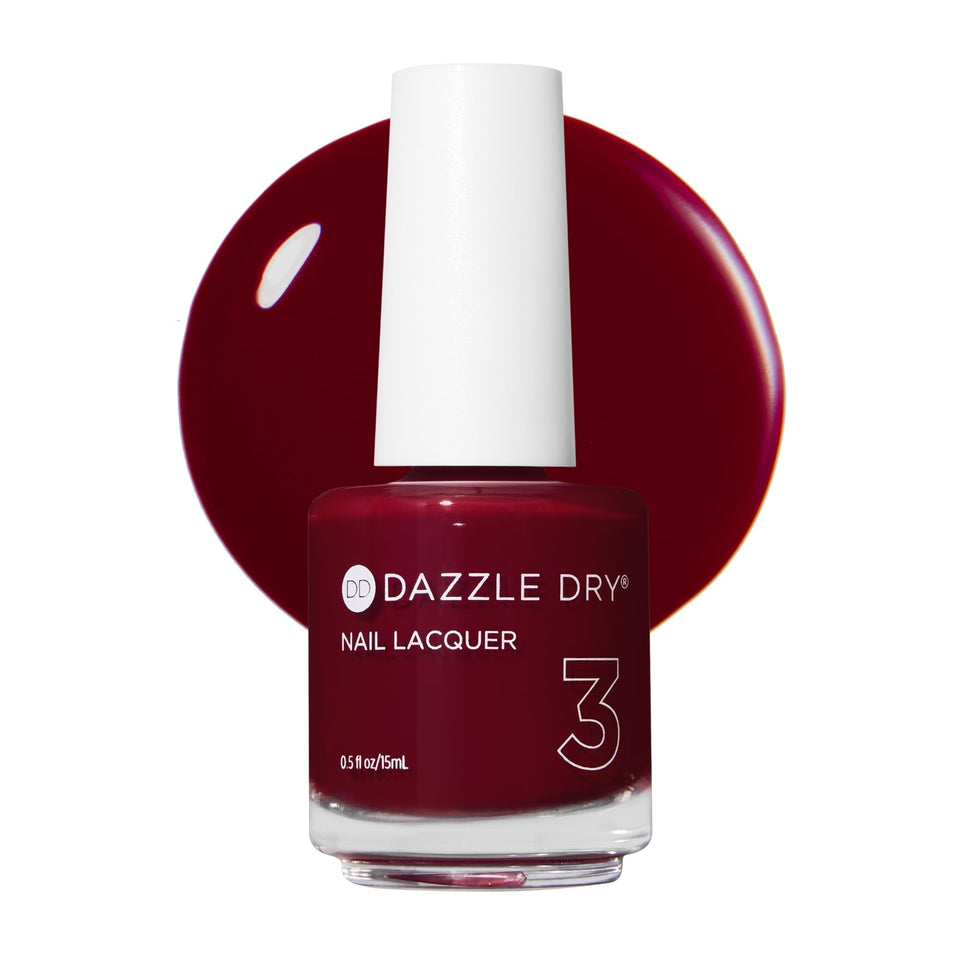 Dazzle Dry front bottle view showing Fast Track Cherry color and label benefit quick-drying