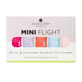 Dazzle Dry five mini bottles lined up highlighting variety and travel-friendly size