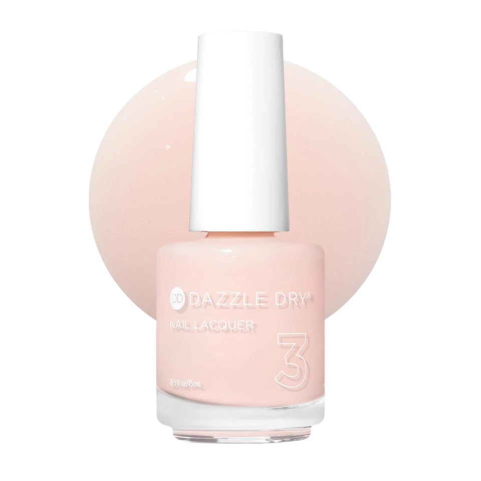 Dazzle Dry front bottle showing pale pink shade and easy-pour neck for neat application