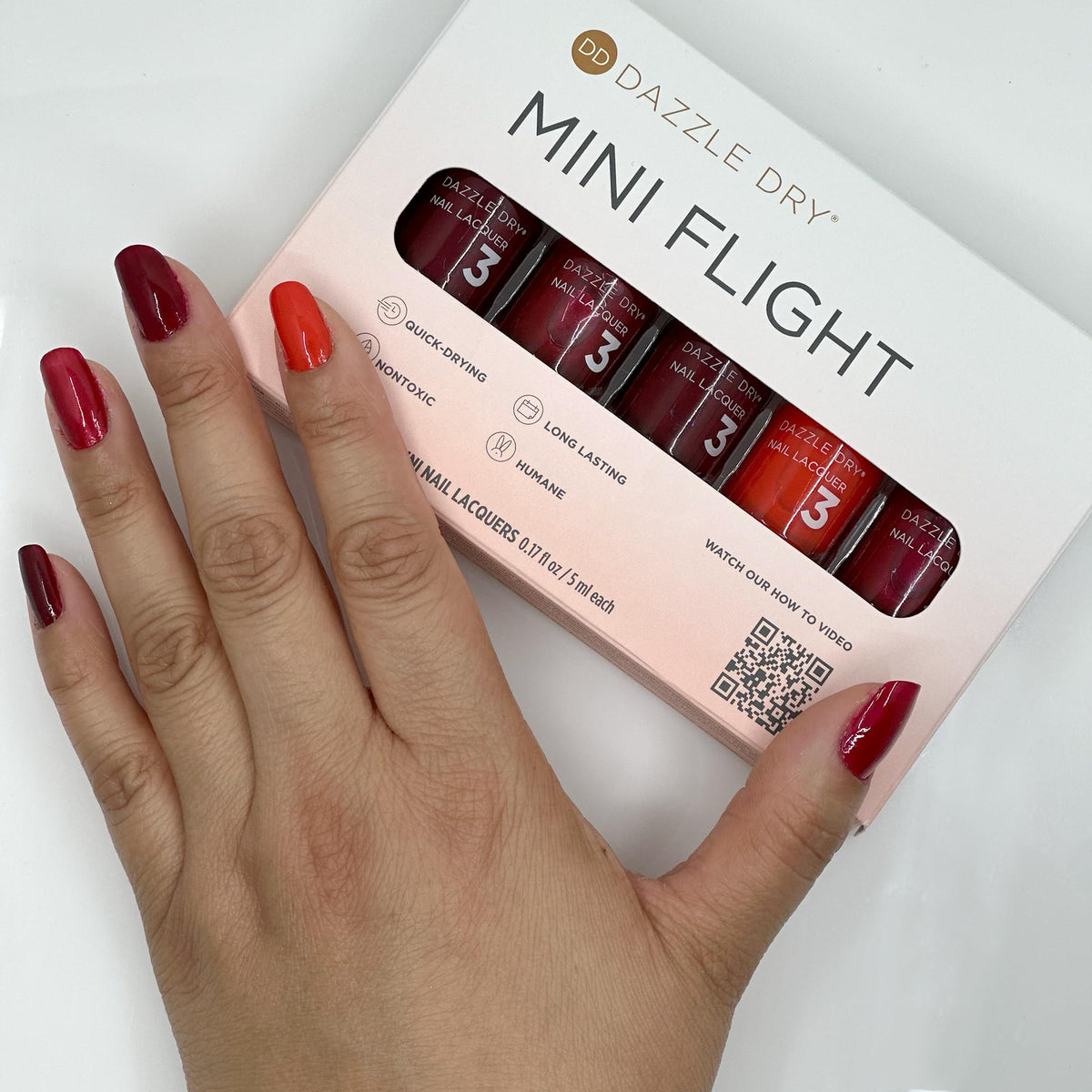 Dazzle Dry glossy top coat finish on nails showing shine and chip resistance benefit