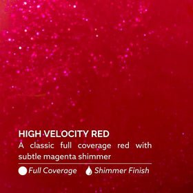 Close-up shimmer texture of High Velocity Red by Dazzle Dry, adds depth and shine