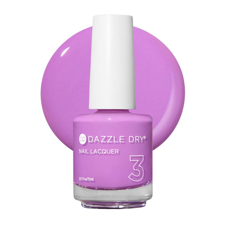 Dazzle Dry bottle front packaging showing orchid purple color and label benefit