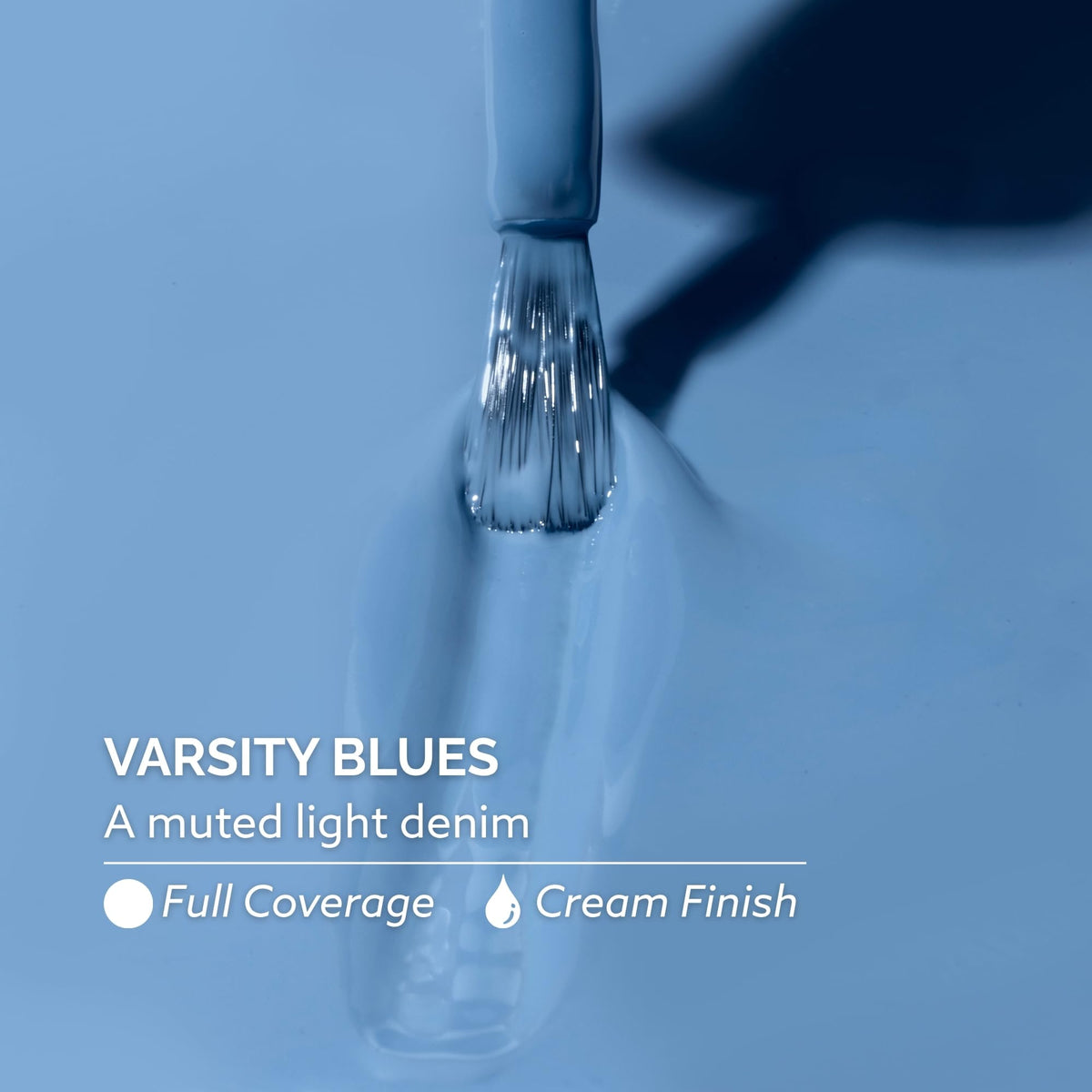 Dazzle Dry lacquer bottle close-up highlighting smooth muted denim color