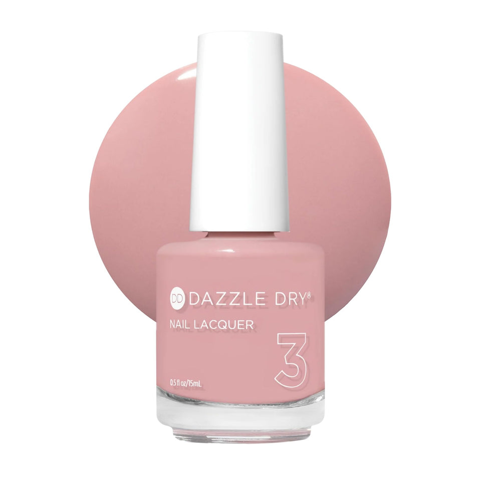 Dazzle Dry bottle front view showing Less is Mauve shade and benefits