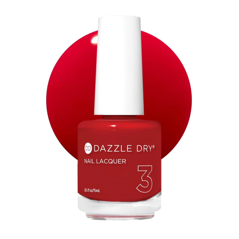 Dazzle Dry bottle front packaging showing Lit red lacquer and label benefits
