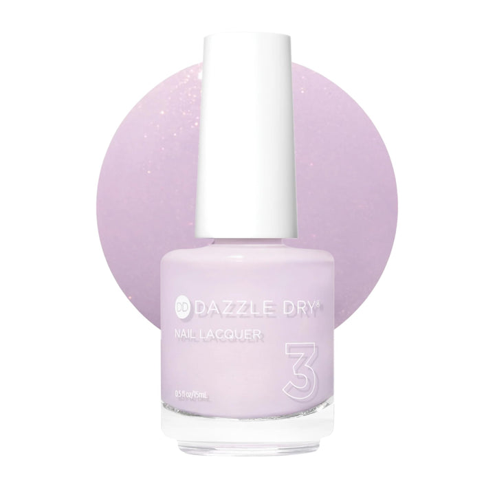 Dazzle Dry bottle front packaging showing Lovely Lilac for salon finish