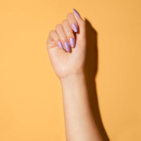 Dazzle Dry polished fingernails wearing Lovely Lilac showcasing wearable shimmer