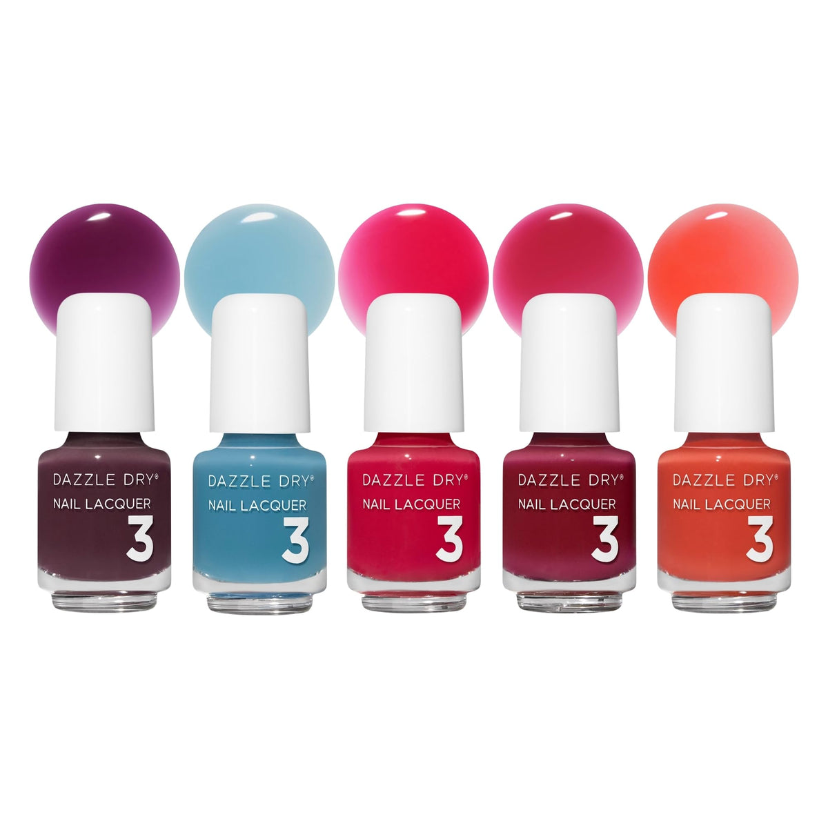Dazzle Dry front packaging showing five mini jelly lacquers and playful design benefits