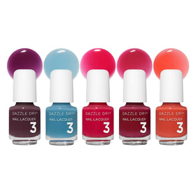 Dazzle Dry front packaging showing five mini jelly lacquers and playful design benefits