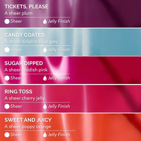 Dazzle Dry swatch array of five Carnival jellies showing sheer buildable color benefits