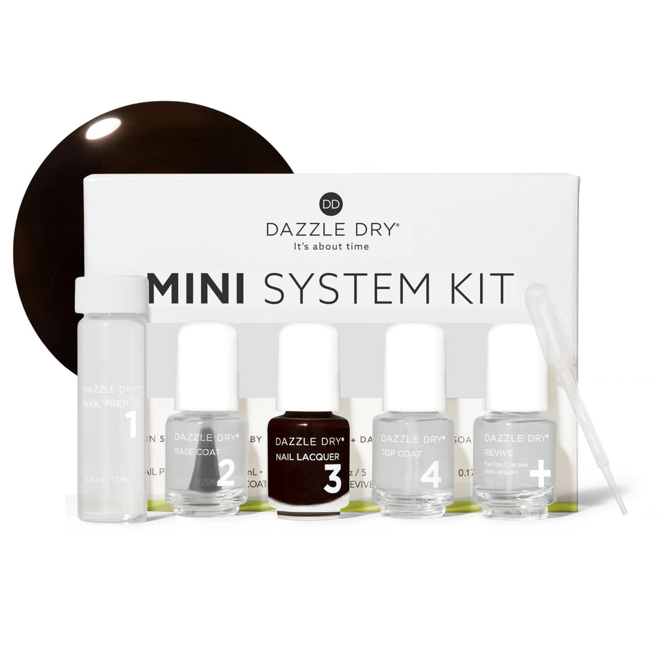 Dazzle Dry mini kit front packaging showing compact travel set benefits